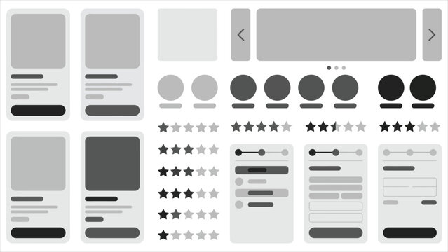 Ui and ux design wireframe templates kit, mobile app layout elements, wireframing components