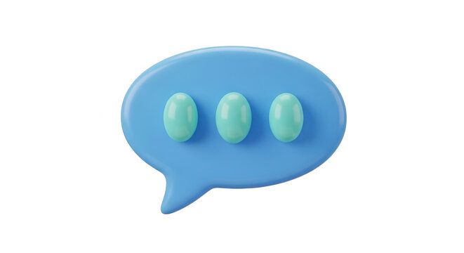 Blue speech bubble with three ellipses in soft lighting representing communication and ideas
