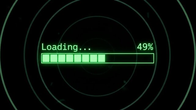 Futuristic digital loading bar with percentage progress on a dark abstract background