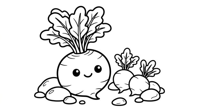 Cute cartoon beet vegetable character for kids coloring page activity