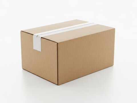 Plain brown cardboard shipping box with tape