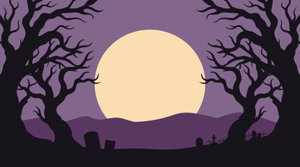 A spooky and delightful halloween scene a vector illustration featuring a full moon silhouetted trees and a mysterious eerie landscape for festive © Crafted Canvas