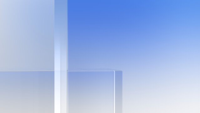 Geometric composition with blue glass shapes, abstract background, 3d render