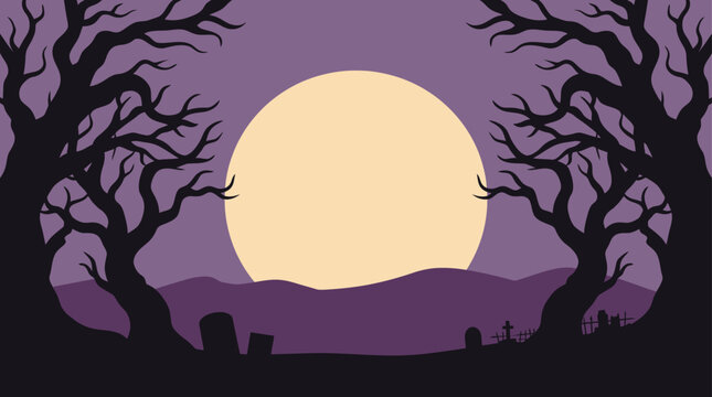 A spooky and delightful halloween scene a vector illustration featuring a full moon silhouetted trees and a mysterious eerie landscape for festive