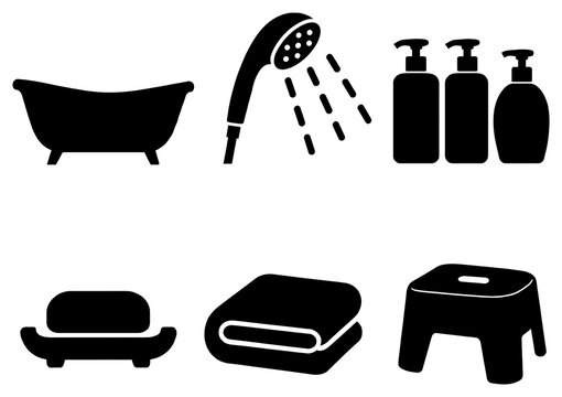Bath accessories silhouette icon set on transparent background