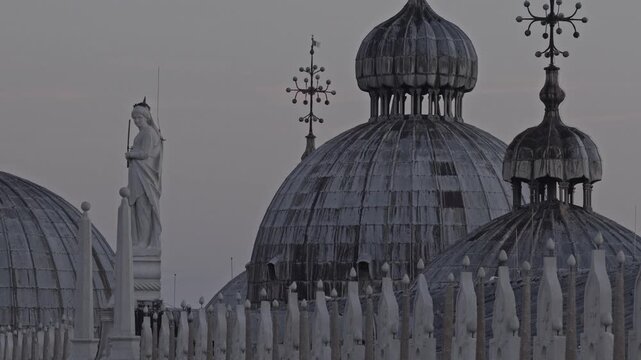 Aerial view of St. Mark's Basilica domes in Venice, Italy.