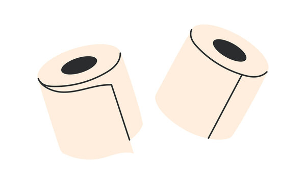 Two rolls of soft toilet paper, one partially unrolled, bathroom hygiene essential for home design. Flat vector illustration