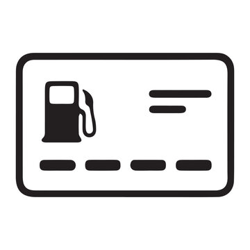 Fuel card icon in minimalist black line style, gas station loyalty card vector illustration, petrol payment credit card symbol for transportation