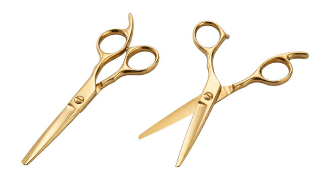 Gold Scissors Open and Closed Isolated on Transparent Background
