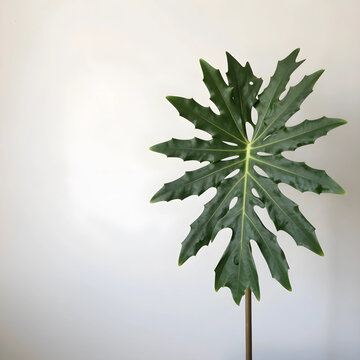 Biophilic design and sustainability, tropical philodendron leaf with organic texture for interior decor and wellness concept on a clean white background