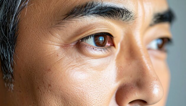 横顔をドアップで捉えた40代後半男性の落ち着いた表情ポートレート