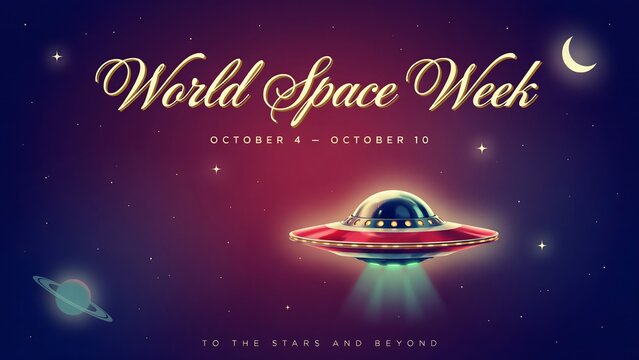 World space week colorful poster with ufo design