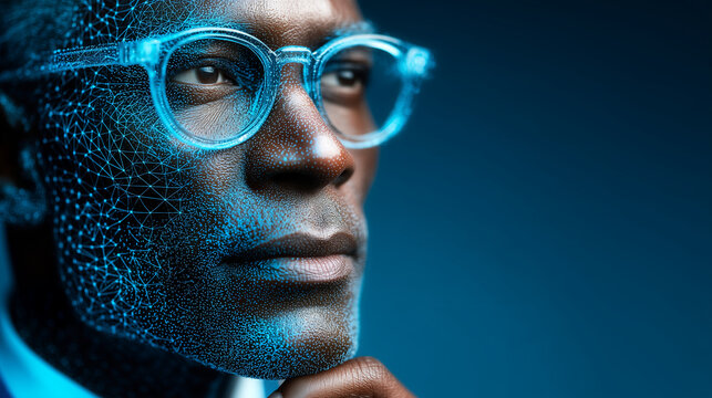Humanoid AI Fintech Strategist Holding Transparent Financial Ecosystem &mdash; Luxury Fintech Campaign Portrait

