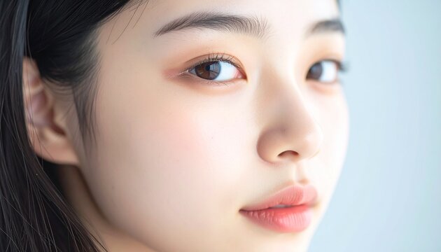 20代女性の超接写横顔、自然な表情と素肌の質感
