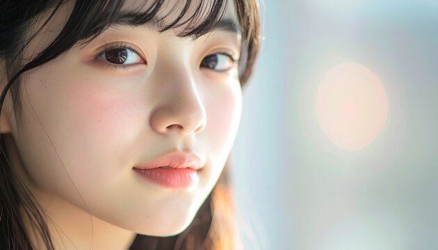 20代女性の超接写横顔、自然な表情と素肌の質感
