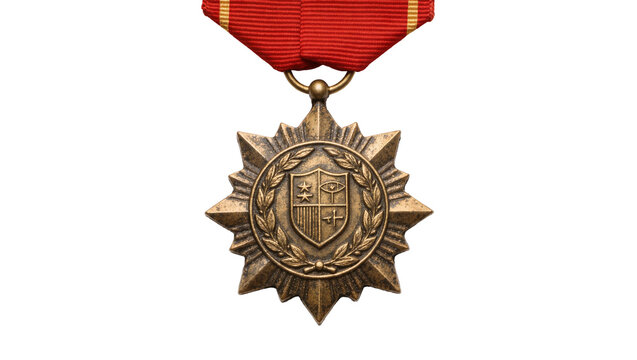 Bronze star medal with red ribbon, isolated on transparent background