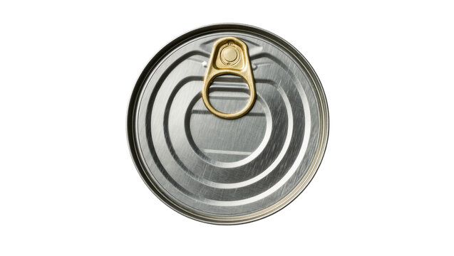 Metal tin can with pull tab opener, isolated on transparent background