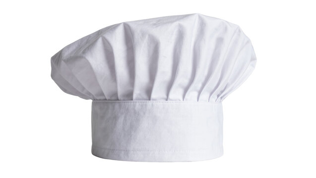 Crisp white chef s toque hat with pleated fabric, isolated on transparent background