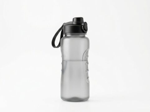 Single Grey Reusable Plastic Water Bottle with Black Lid