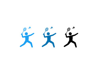 Fototapeta premium Badminton player icons set showing athlete hitting shuttlecock with racket in different colors.