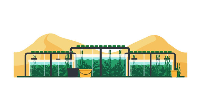 Algae Farm in Desert Flat Illustration for Sustainable Biotech