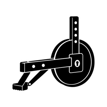 Black Solid Glyph Vector Icon Featuring Heavy-Duty Adjustable Wheel Lock Clamp Boot for Vehicle Immobilization and Parking Security
