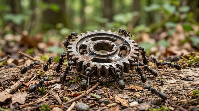 Team of Ants Lifting a Metal Gear