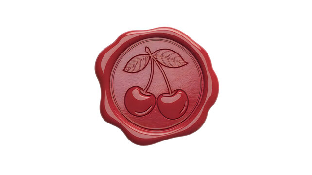 Red wax seal with cherry stamp design