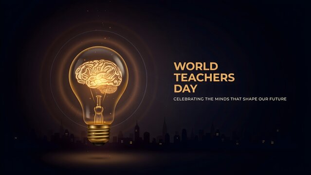 World teachers day brain inside light bulb illustration