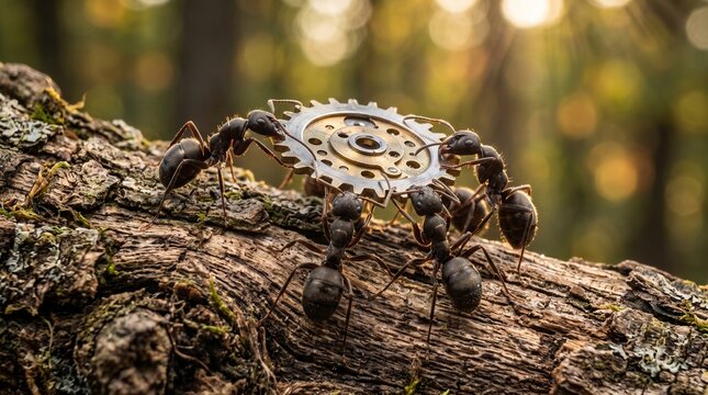 Team of Ants Lifting a Metal Gear