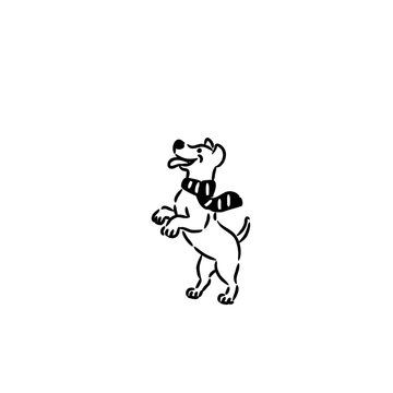 Small Puppy standing on Hind Legs wearing Christmas Scarf