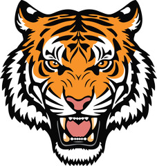 Fototapeta premium Saber Tiger Head Vector, Saber ancient wild cat mascot logo, Tiger animal head vector illustration, Prehistoric beast crest, Sport gaming team emblem