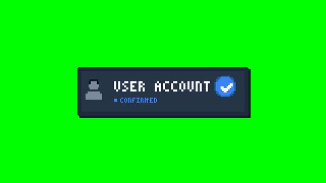 Pixel art user account verification status animation on green screen
