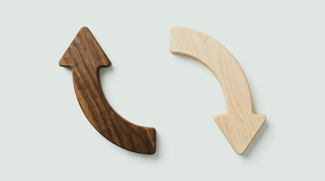 Wooden arrows in the shape of a cycle, representing concept of recycling, exchange and return process