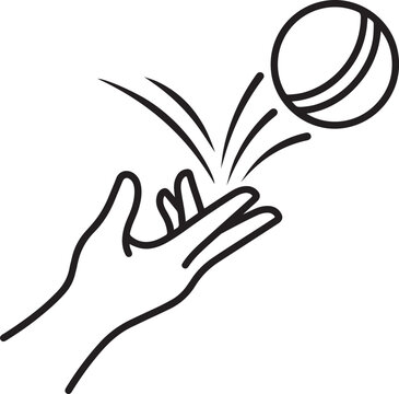 Cricket ball bouncing from a fielder's fingertips, minimal dynamic contour for sports action branding