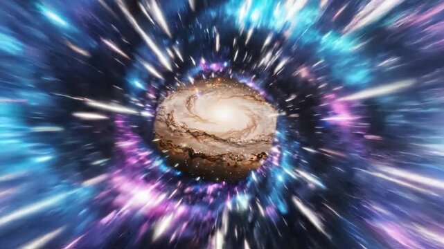 Abstract Cosmic Tunnel Traveling Through a Vibrant Colorful Galaxy Nebula