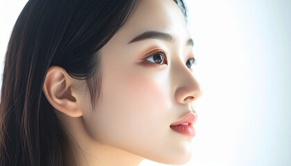 Fototapeta premium ナチュラルメイクの20代女性、顔全体が見える横顔ポートレート