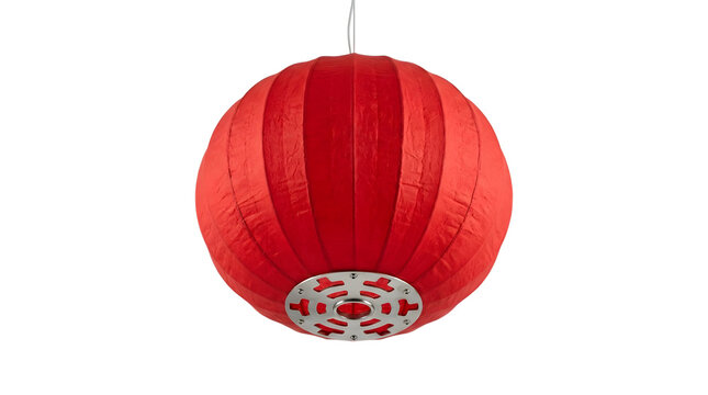 A traditional red chinese paper lantern hanging decoration isolated on transparent background