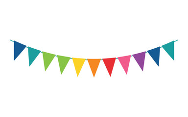 Fototapeta premium Colorful pennant banner hangs against a transparent background