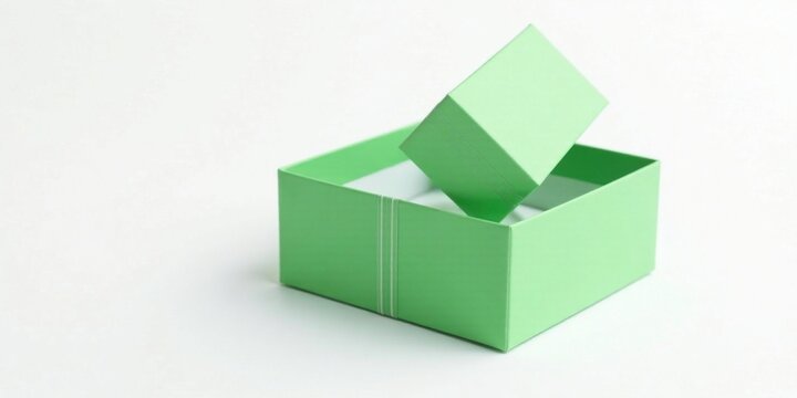 A partially opened light green rectangular gift box sits on a white background, suggesting anticipation and the joy of giving