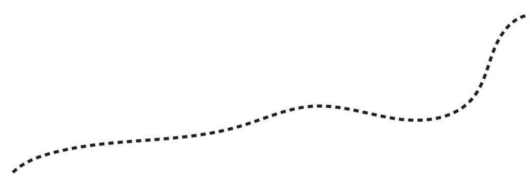 Dotted line path showing a winding route between two map location pins, one black and one red, isolated on transparent background