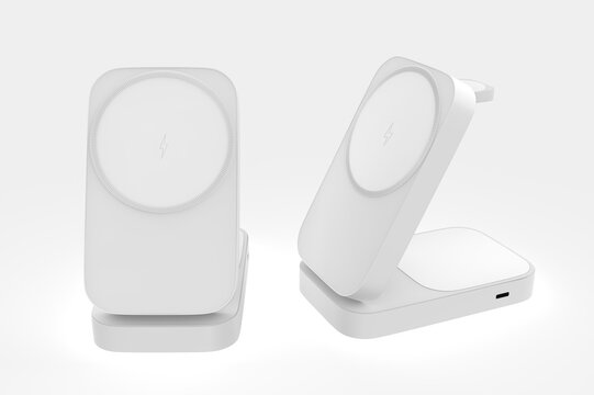 3 in 1 Wireless Charger isolated on white background. 3d illustration