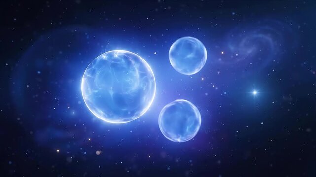 Halloween Background Blue Sphere in Deep Space With Star Field, Cosmic Celestial Glow and Light, Mysterious Alien Planet Atmosphere, Floating Worlds and Eerie Fantasy Scene for Seasonal Design