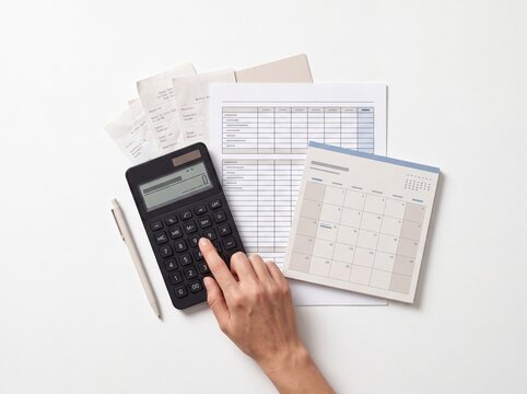 Hand using a calculator for financial planning and budgeting