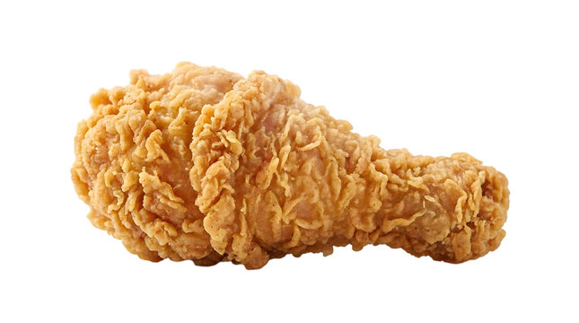 A single crispy golden fried chicken drumstick piece isolated on transparent background