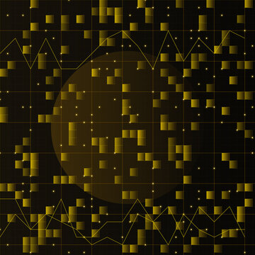Abstract Gold Digital Data Grid Graph Background With Pixelated Financial Patterns