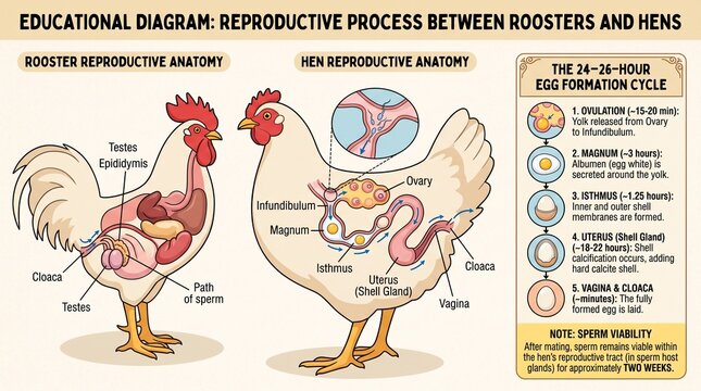 Chicken Reproductive Anatomy and Egg Formation Process Diagram