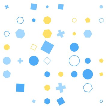 pattern grid square Seamless Pattern of Geometric Shapes and Symbols in Blue and Yellow on White Background Vector Illustration
