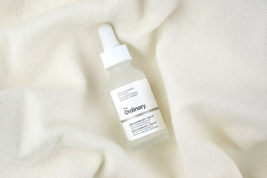 The ordinary cosmetics on the white background.