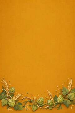 Orange Oktoberfest background with hops border and copy space